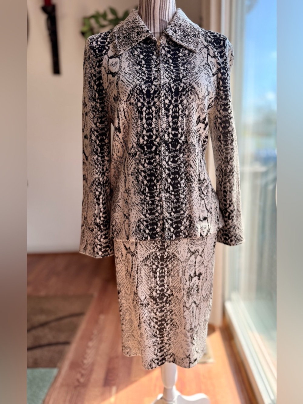 St. John Beige and Black Reptile Print Two-Piece Set